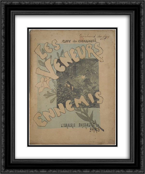 Les Veneurs Ennemis 20x24 Black Ornate Wood Framed Art Print Poster with Double Matting by Steinlen, Theophile