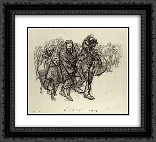 L'Exode 22x20 Black Ornate Wood Framed Art Print Poster with Double Matting by Steinlen, Theophile