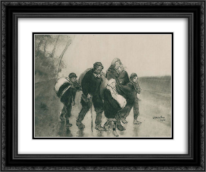 L'Exode 24x20 Black Ornate Wood Framed Art Print Poster with Double Matting by Steinlen, Theophile