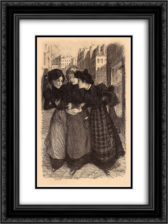 L'Heure du Dejeuner 18x24 Black Ornate Wood Framed Art Print Poster with Double Matting by Steinlen, Theophile