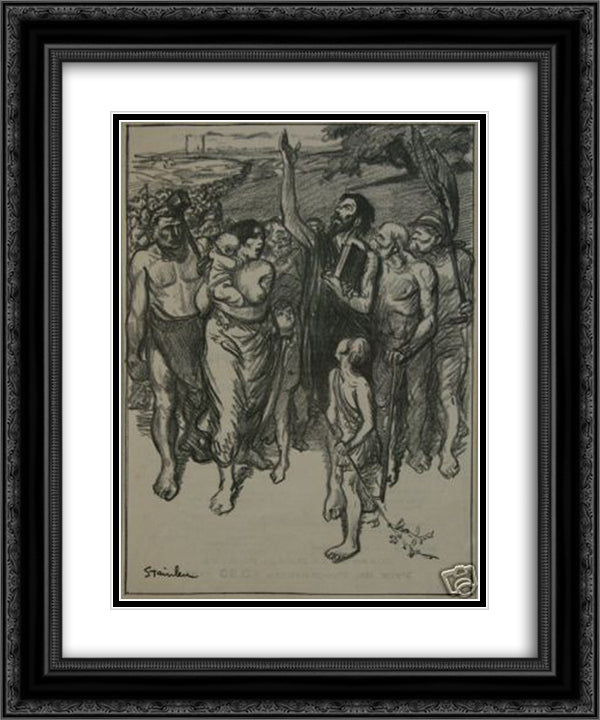 L'Idee en Marche 20x24 Black Ornate Wood Framed Art Print Poster with Double Matting by Steinlen, Theophile
