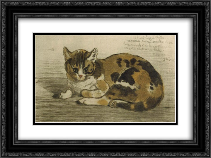 Little Cat 24x18 Black Ornate Wood Framed Art Print Poster with Double Matting by Steinlen, Theophile