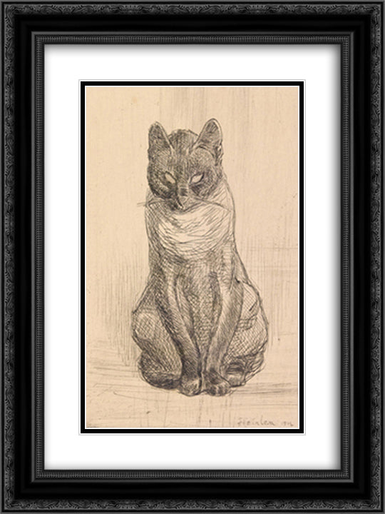 Little Cat Sitting 18x24 Black Ornate Wood Framed Art Print Poster with Double Matting by Steinlen, Theophile