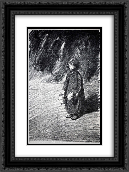 Little Flower Girl 18x24 Black Ornate Wood Framed Art Print Poster with Double Matting by Steinlen, Theophile