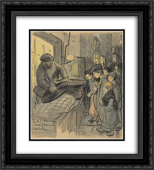 Marchand de Marrons 20x22 Black Ornate Wood Framed Art Print Poster with Double Matting by Steinlen, Theophile