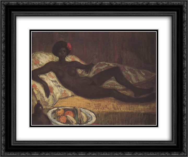 Massaida on the Divan 24x20 Black Ornate Wood Framed Art Print Poster with Double Matting by Steinlen, Theophile