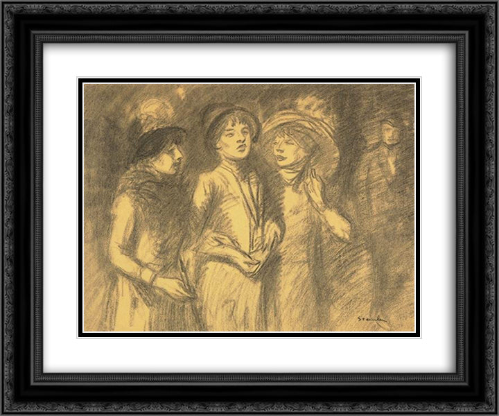 Midinettes 24x20 Black Ornate Wood Framed Art Print Poster with Double Matting by Steinlen, Theophile