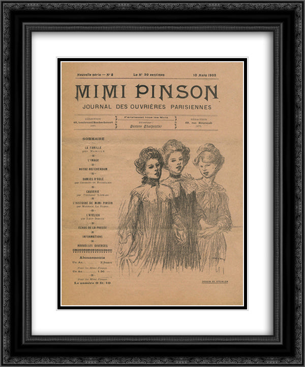 Mimi Pinson 20x24 Black Ornate Wood Framed Art Print Poster with Double Matting by Steinlen, Theophile