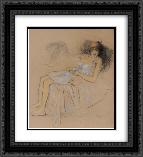 Model at rest 20x22 Black Ornate Wood Framed Art Print Poster with Double Matting by Steinlen, Theophile