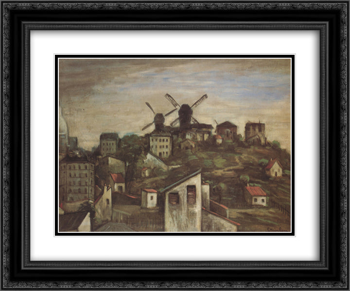 Montmartre Windmills 24x20 Black Ornate Wood Framed Art Print Poster with Double Matting by Steinlen, Theophile