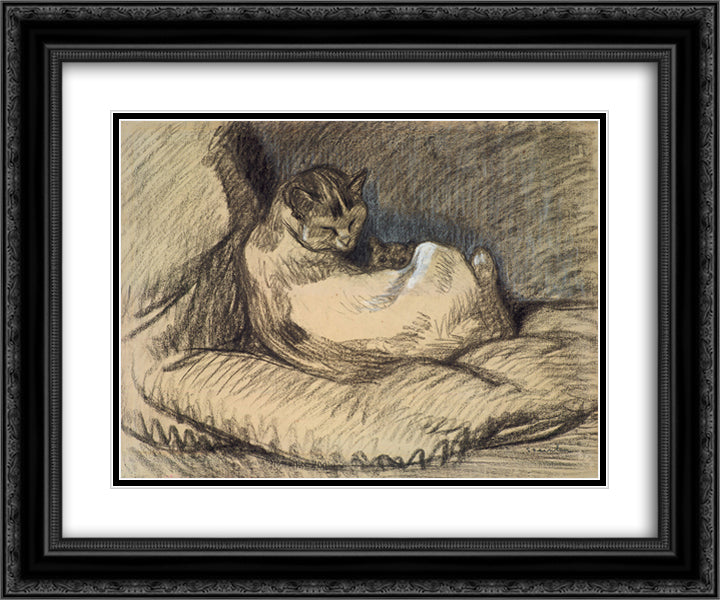Mother Cat 24x20 Black Ornate Wood Framed Art Print Poster with Double Matting by Steinlen, Theophile
