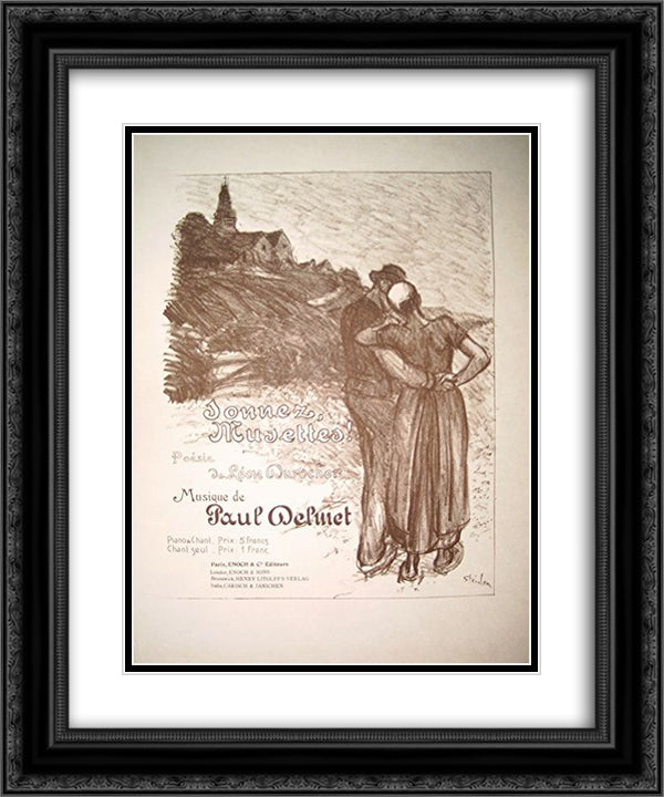 Musettes-gross 20x24 Black Ornate Wood Framed Art Print Poster with Double Matting by Steinlen, Theophile