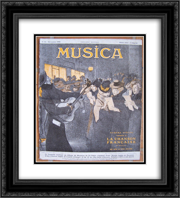 Musica 20x22 Black Ornate Wood Framed Art Print Poster with Double Matting by Steinlen, Theophile