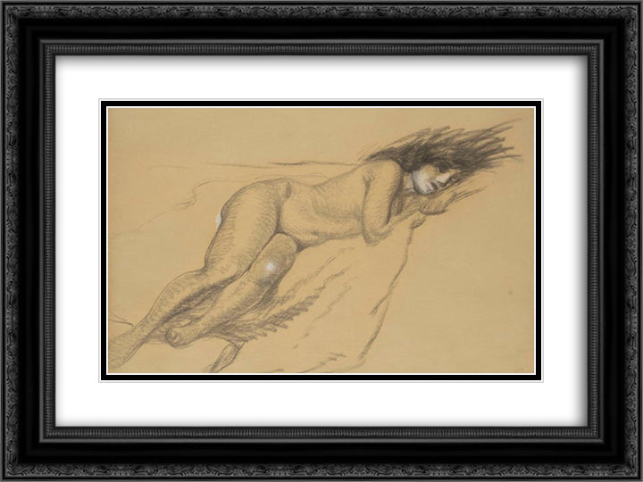 Nu Aux Cheveux Epars 24x18 Black Ornate Wood Framed Art Print Poster with Double Matting by Steinlen, Theophile