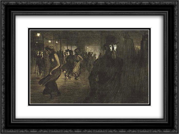 Paris La Nuit 24x18 Black Ornate Wood Framed Art Print Poster with Double Matting by Steinlen, Theophile