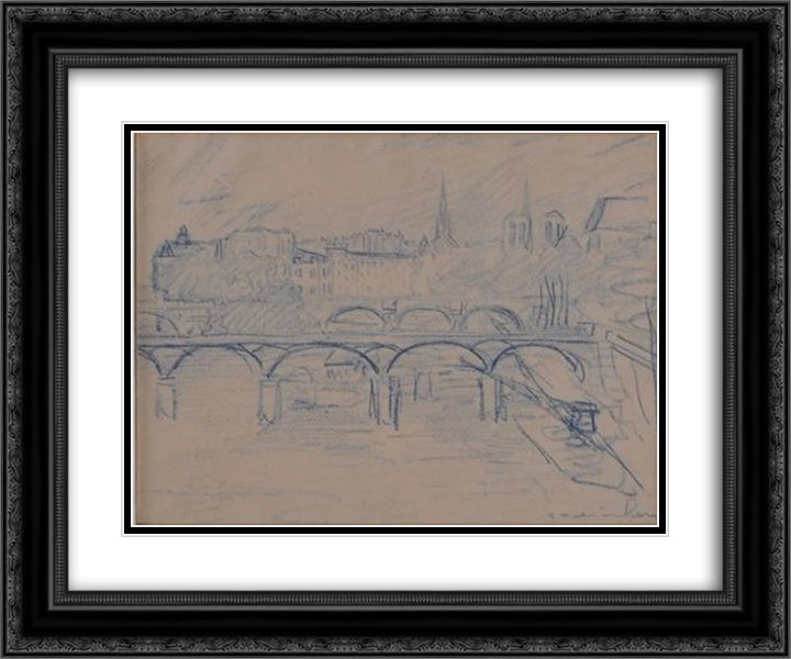 Paris Sketch 24x20 Black Ornate Wood Framed Art Print Poster with Double Matting by Steinlen, Theophile