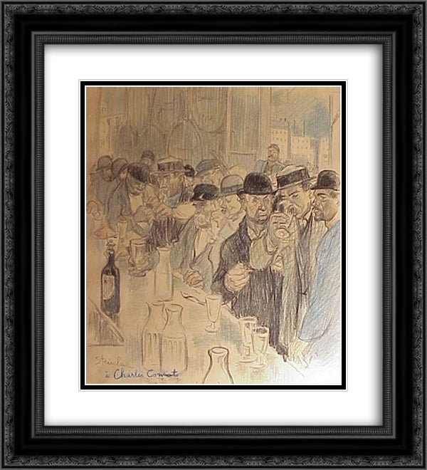 Paysage D'Alcool 20x22 Black Ornate Wood Framed Art Print Poster with Double Matting by Steinlen, Theophile