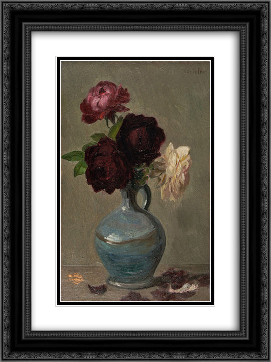 Peony 18x24 Black Ornate Wood Framed Art Print Poster with Double Matting by Steinlen, Theophile