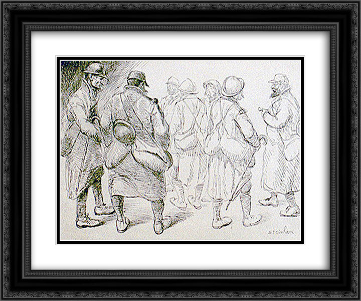 Permissionaires No-2 24x20 Black Ornate Wood Framed Art Print Poster with Double Matting by Steinlen, Theophile