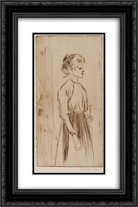 Pierreuse 16x24 Black Ornate Wood Framed Art Print Poster with Double Matting by Steinlen, Theophile