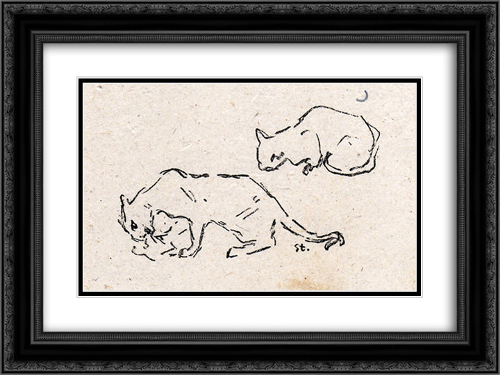 Playful Cats 24x18 Black Ornate Wood Framed Art Print Poster with Double Matting by Steinlen, Theophile