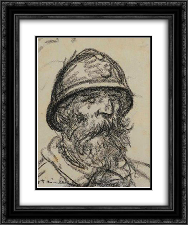 Portrait de Poilu 20x24 Black Ornate Wood Framed Art Print Poster with Double Matting by Steinlen, Theophile