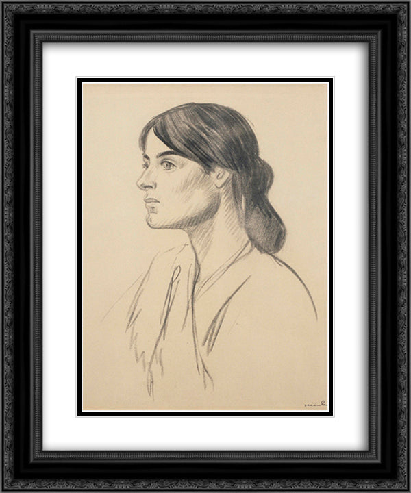 Portrait drawing of Suzanne Valadon 20x24 Black Ornate Wood Framed Art Print Poster with Double Matting by Steinlen, Theophile