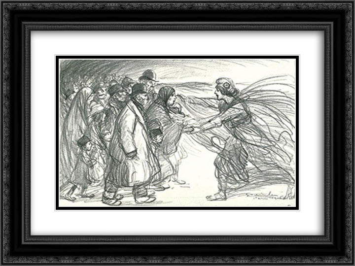 Pours Les Refugies de la Meuse 24x18 Black Ornate Wood Framed Art Print Poster with Double Matting by Steinlen, Theophile