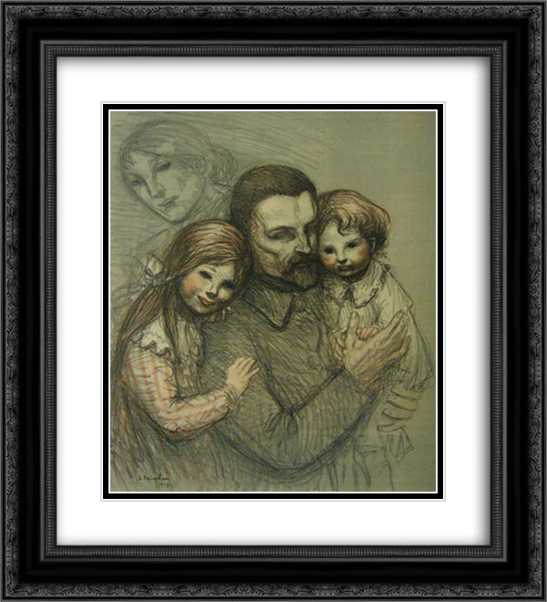 Pret d'Honneur Aux Aveugles 20x22 Black Ornate Wood Framed Art Print Poster with Double Matting by Steinlen, Theophile