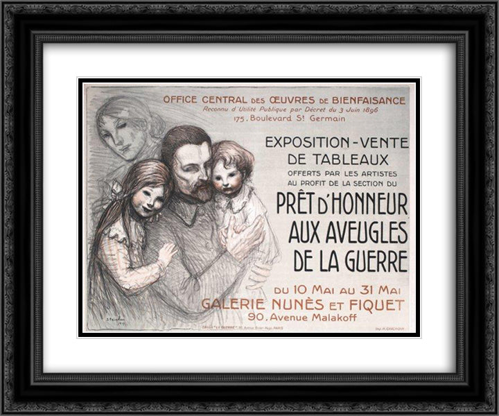 Pret d'Honneur Aux Aveugles 24x20 Black Ornate Wood Framed Art Print Poster with Double Matting by Steinlen, Theophile