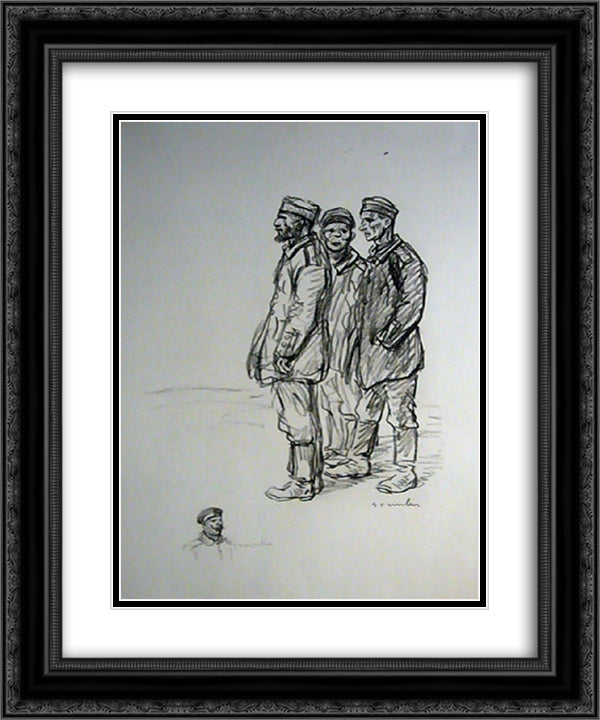 Prisonniers Boches 20x24 Black Ornate Wood Framed Art Print Poster with Double Matting by Steinlen, Theophile