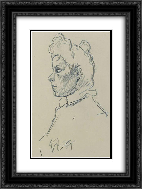 Profile of woman 18x24 Black Ornate Wood Framed Art Print Poster with Double Matting by Steinlen, Theophile