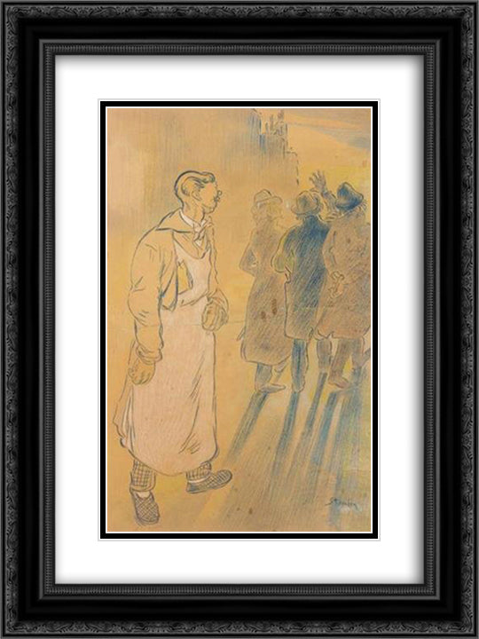 Quand Les Poetes S-En Vont Par Trois 18x24 Black Ornate Wood Framed Art Print Poster with Double Matting by Steinlen, Theophile