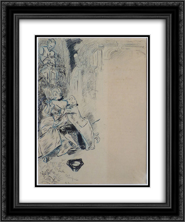 Regrets A Ninon 20x24 Black Ornate Wood Framed Art Print Poster with Double Matting by Steinlen, Theophile
