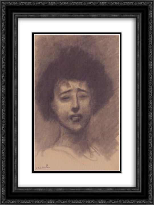 Sad woman 18x24 Black Ornate Wood Framed Art Print Poster with Double Matting by Steinlen, Theophile