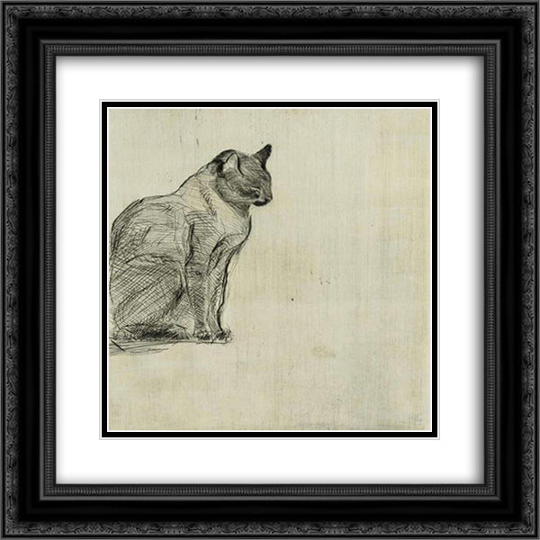 Seated cat 20x20 Black Ornate Wood Framed Art Print Poster with Double Matting by Steinlen, Theophile