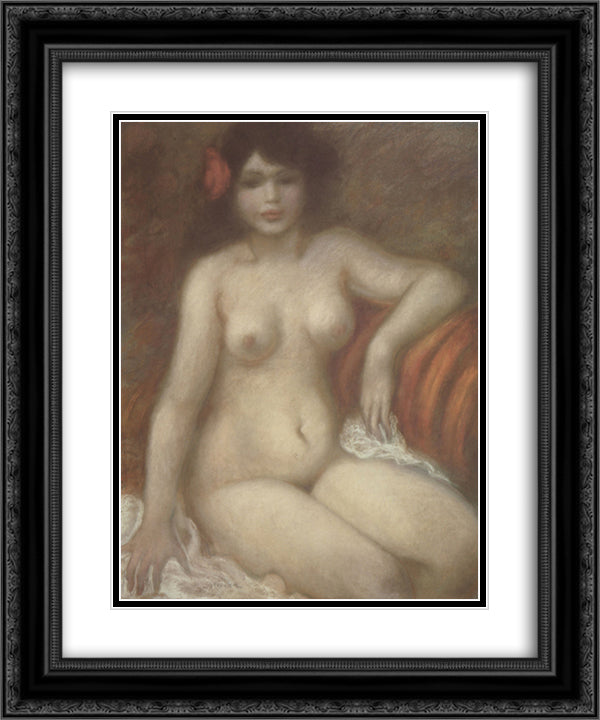 Seated Nude 20x24 Black Ornate Wood Framed Art Print Poster with Double Matting by Steinlen, Theophile