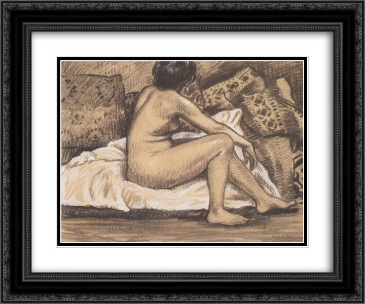 Seated Nude from Behind 24x20 Black Ornate Wood Framed Art Print Poster with Double Matting by Steinlen, Theophile