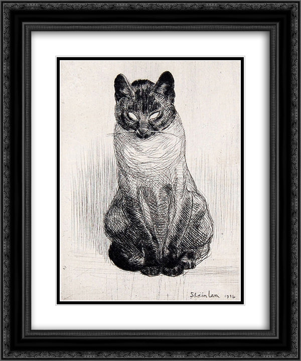 Seated Siamese cat 20x24 Black Ornate Wood Framed Art Print Poster with Double Matting by Steinlen, Theophile