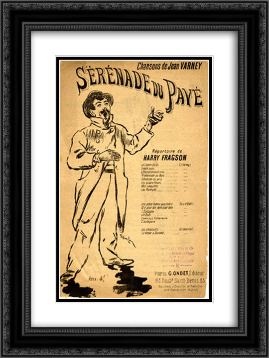 Serenade du Pave 18x24 Black Ornate Wood Framed Art Print Poster with Double Matting by Steinlen, Theophile