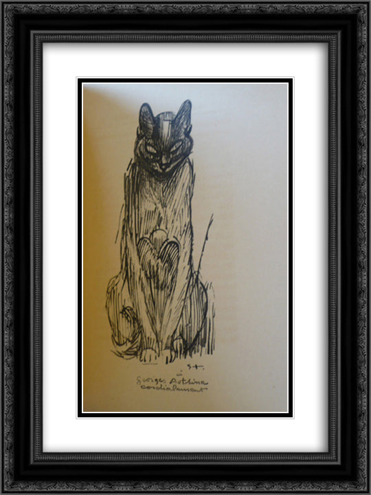 Siamese cat ink drawing 18x24 Black Ornate Wood Framed Art Print Poster with Double Matting by Steinlen, Theophile