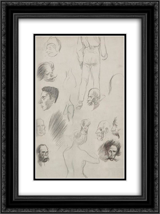 Sketches of people 18x24 Black Ornate Wood Framed Art Print Poster with Double Matting by Steinlen, Theophile