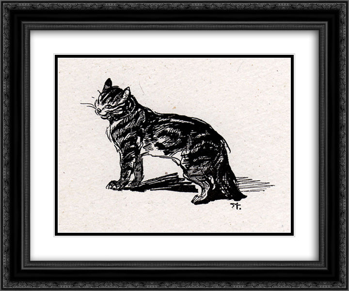 Smiling Cat 24x20 Black Ornate Wood Framed Art Print Poster with Double Matting by Steinlen, Theophile