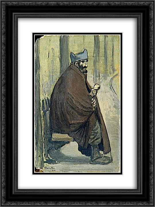 Soldat Convalescent Assis 18x24 Black Ornate Wood Framed Art Print Poster with Double Matting by Steinlen, Theophile
