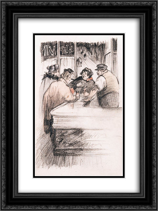 Souper du Mac 18x24 Black Ornate Wood Framed Art Print Poster with Double Matting by Steinlen, Theophile