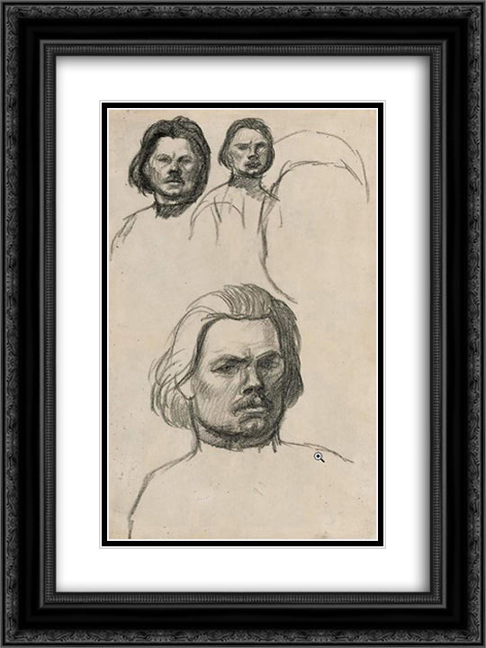 Studies of Portrait of Maxim Gorki 18x24 Black Ornate Wood Framed Art Print Poster with Double Matting by Steinlen, Theophile
