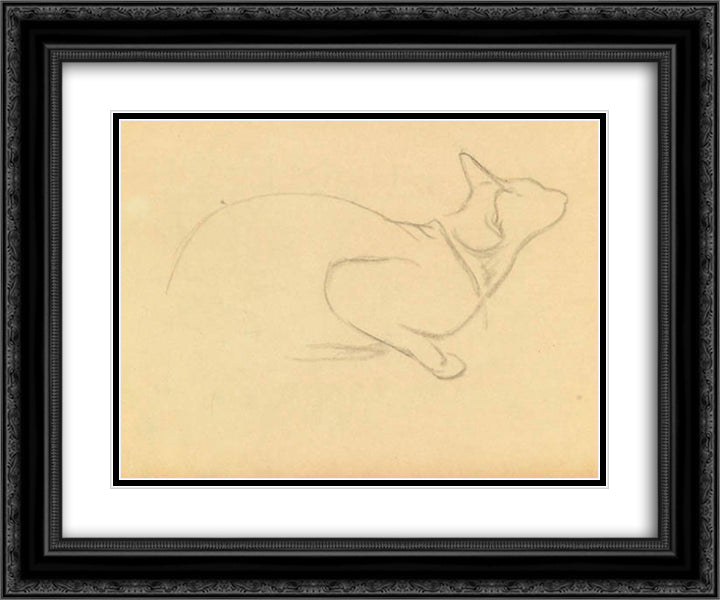 Study of a cat 24x20 Black Ornate Wood Framed Art Print Poster with Double Matting by Steinlen, Theophile