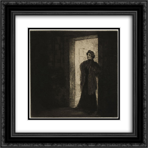 Sur Le Seuil 20x20 Black Ornate Wood Framed Art Print Poster with Double Matting by Steinlen, Theophile