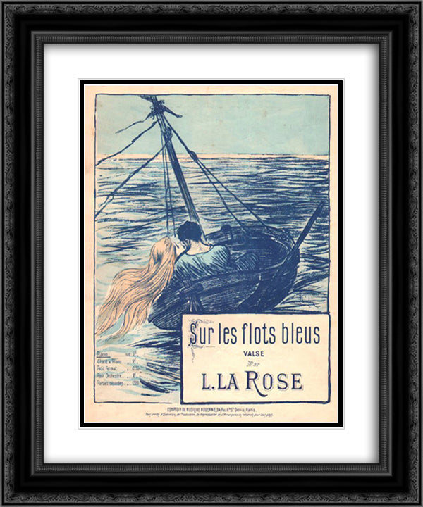 Sur les flots bleux 20x24 Black Ornate Wood Framed Art Print Poster with Double Matting by Steinlen, Theophile