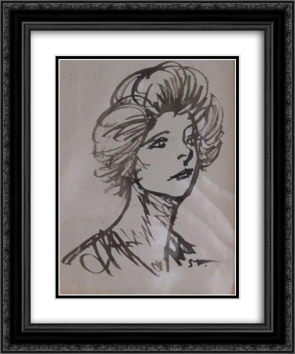 Tete de Femme 20x24 Black Ornate Wood Framed Art Print Poster with Double Matting by Steinlen, Theophile